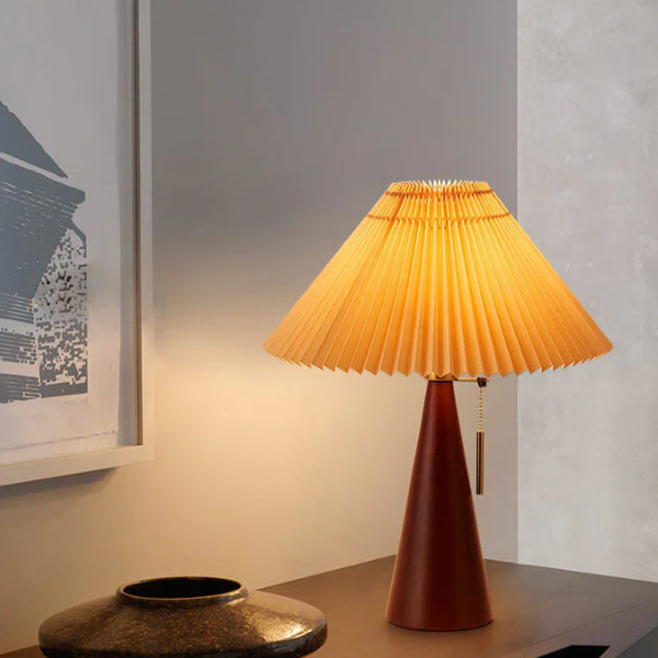 Houten Plissé LED Tafellamp Minimalistisch Ontwerp met Warm Licht-Table Lamps-DeWoonVallei-Walnoot-Warm Licht-DeWoonVallei