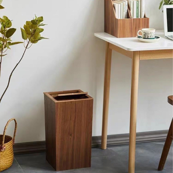 Houten Stijl Prullenbak met Draaideksel voor Moderne & Functionele Ruimtes-Trash Bins & Waste Solutions-DeWoonVallei-DeWoonVallei