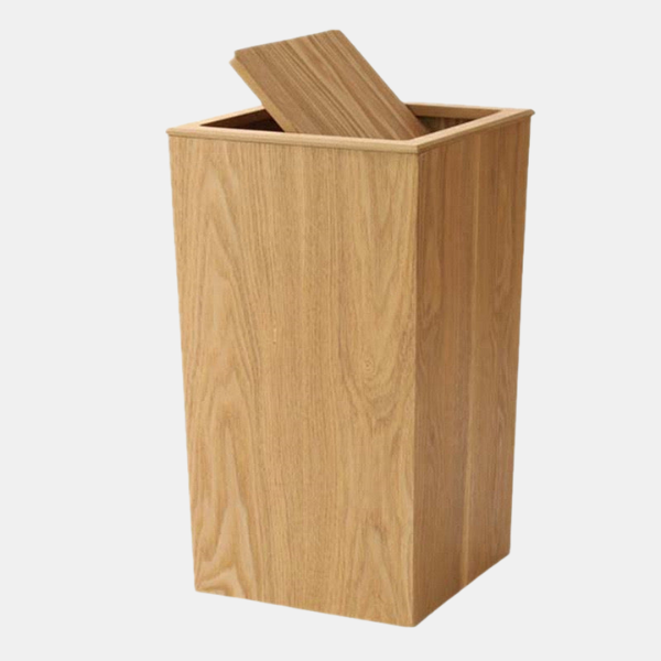 Houten Stijl Prullenbak met Draaideksel voor Moderne & Functionele Ruimtes-Trash Bins & Waste Solutions-DeWoonVallei-Natuurlijk Hout-DeWoonVallei