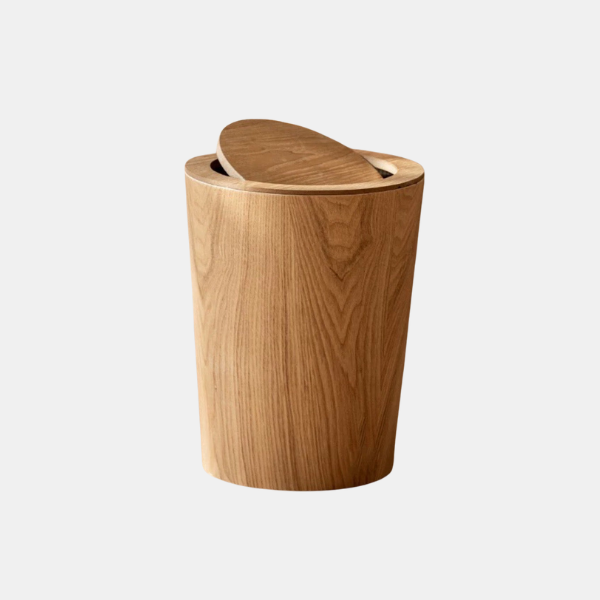 Houten Stijl Vuilnisbak met Draaideksel voor Stijlvolle en Geurvrije Ruimte-Trash Bins & Waste Solutions-DeWoonVallei-Natuurlijk Hout-Met Deksel-DeWoonVallei