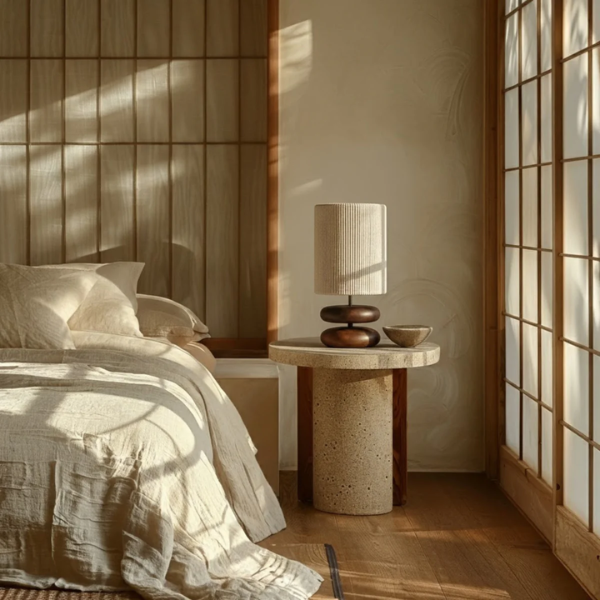 Houten Tafellamp met Warme Geribbelde Kap voor Gezellige Sfeerverlichting-Table Lamp-DeWoonVallei-DeWoonVallei