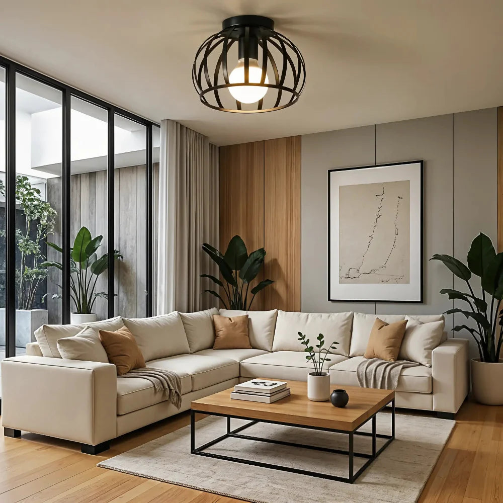 Industriële Plafondlamp van Zwart Metaal – Vintage Design met Warme Sfeerverlichting-Lamp-DeWoonVallei-DeWoonVallei