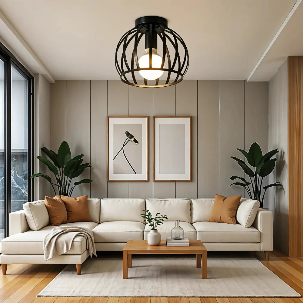 Industriële Plafondlamp van Zwart Metaal – Vintage Design met Warme Sfeerverlichting-Lamp-DeWoonVallei-DeWoonVallei