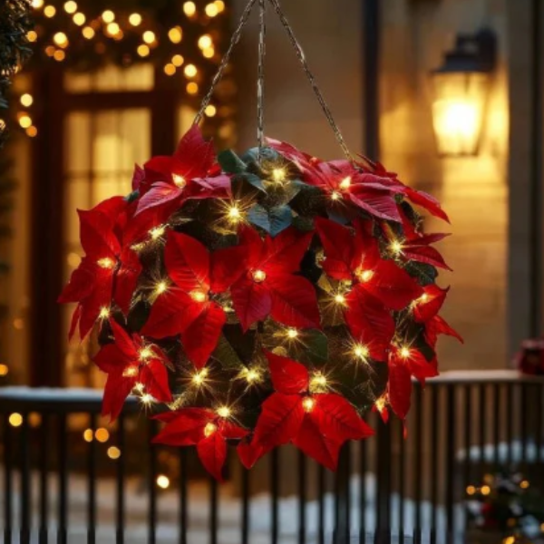 Karmijnrode Feestpoinsettia Decoratieve Lamp Elegante Warme Gloed voor Feestelijke Decoratie-home decor-DeWoonVallei-Ophangen-DeWoonVallei