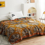 Katoenen Plaid Zachte Comfort en Natuurlijke Stijl-Blankets-DeWoonVallei-Bruin Bloemenpatroon-200x230cm-DeWoonVallei