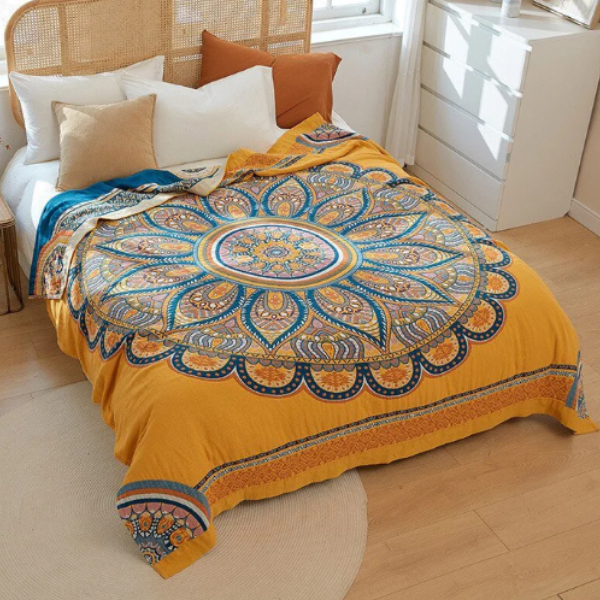 Katoenen Plaid Zachte Comfort en Natuurlijke Stijl-Blankets-DeWoonVallei-Donkeroranje Abstract-200x230cm-DeWoonVallei