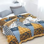 Katoenen Plaid Zachte Comfort en Natuurlijke Stijl-Blankets-DeWoonVallei-Goud + Blauw Multi-200x230cm-DeWoonVallei