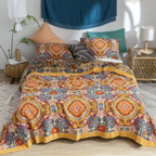 Katoenen Plaid Zachte Comfort en Natuurlijke Stijl-Blankets-DeWoonVallei-Goud Bloemenpatroon-200x230cm-DeWoonVallei