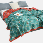 Katoenen Plaid Zachte Comfort en Natuurlijke Stijl-Blankets-DeWoonVallei-Groen Bloemenpatroon-200x230cm-DeWoonVallei