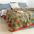 Katoenen Plaid Zachte Comfort en Natuurlijke Stijl-Blankets-DeWoonVallei-Khaki Bloemenpatroon-200x230cm-DeWoonVallei