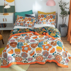 Katoenen Plaid Zachte Comfort en Natuurlijke Stijl-Blankets-DeWoonVallei-Oranje Bloemenpatroon 2-200x230cm-DeWoonVallei