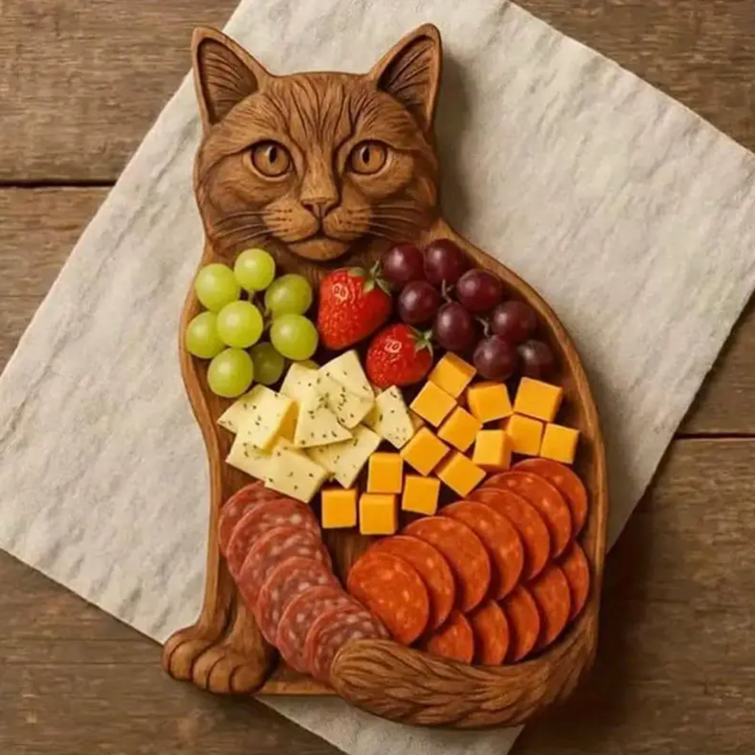 Katten Serveerplank – Handgesneden Houten Design voor Sfeervolle Charcuterie-Dinnerware-DeWoonVallei-DeWoonVallei