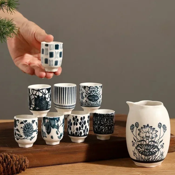Keramische Sakeset Japanse Stijl voor Elegante Sake Servering Thuis-dinnerware-DeWoonVallei-DeWoonVallei