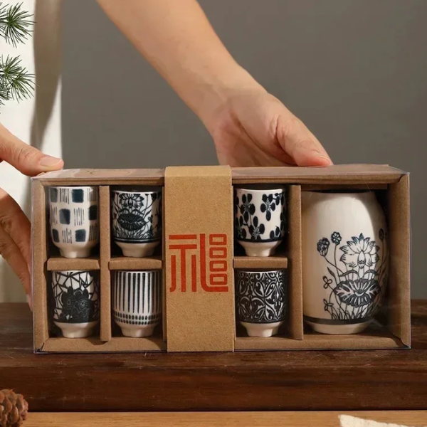 Keramische Sakeset Japanse Stijl voor Elegante Sake Servering Thuis-dinnerware-DeWoonVallei-Sakeset B-DeWoonVallei