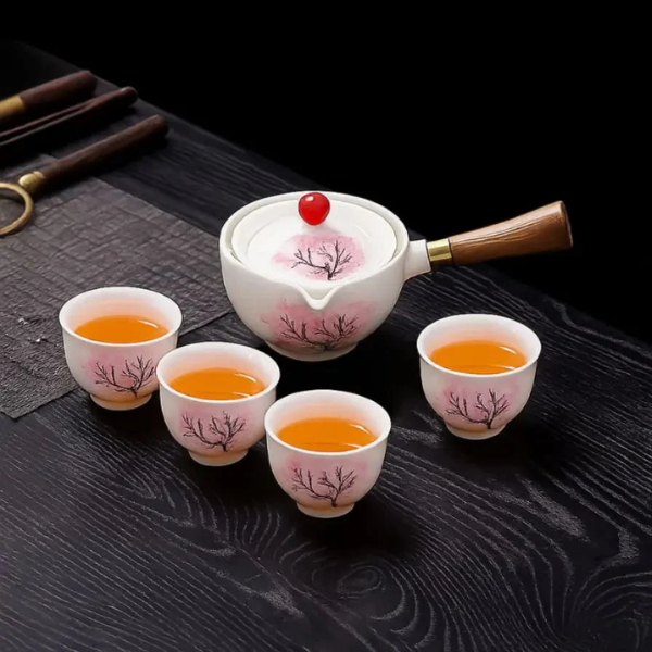 Kersenbloesem Roterende Infuser Theepot Keramisch Mindful Thee Ervaring-Tea & Coffee Essentials-DeWoonVallei-Theepot + 4 Kopjes-DeWoonVallei