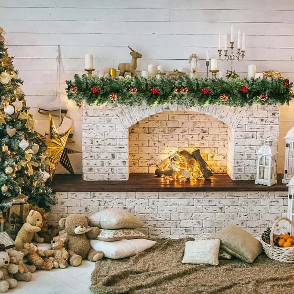 Kerst Guirlande met LED-Verlichting, Dennennaalden en Rode Bessen – Breng Warmte en Feestelijke Sfeer in Huis-DeWoonVallei-DeWoonVallei