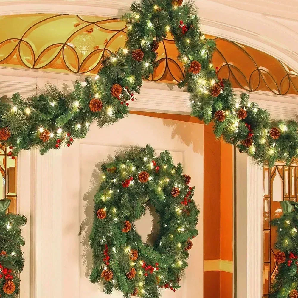 Kerst Guirlande met LED-Verlichting, Dennennaalden en Rode Bessen – Breng Warmte en Feestelijke Sfeer in Huis-DeWoonVallei-DeWoonVallei