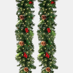 Kerst Guirlande met LED-Verlichting, Dennennaalden en Rode Bessen – Breng Warmte en Feestelijke Sfeer in Huis-DeWoonVallei-Groen-DeWoonVallei