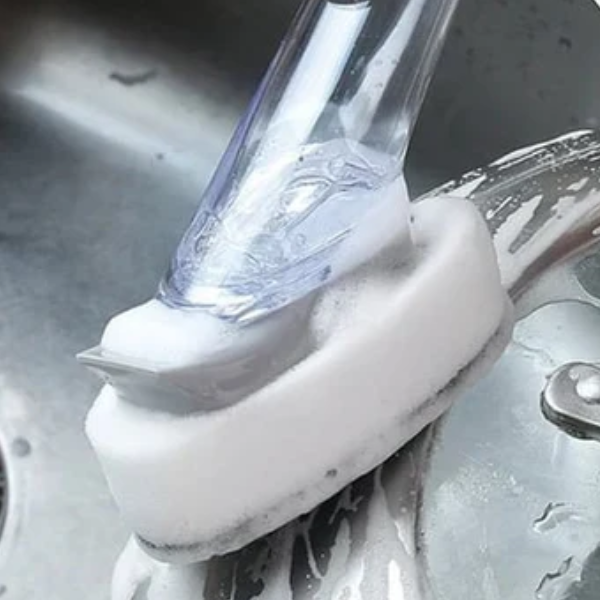 Keukenspoelborstel met siliconen handvat en zeeppompje voor gemakkelijk afwassen-Cleaning Materials-DeWoonVallei-DeWoonVallei