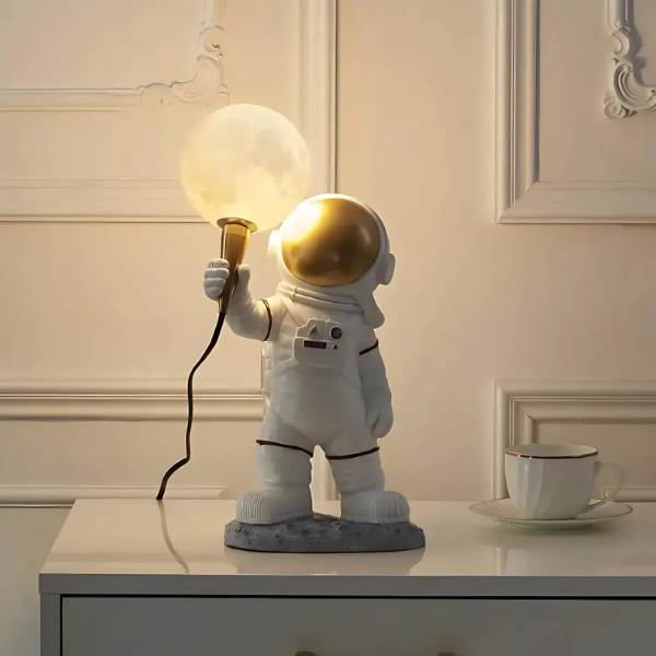Kinder Astronaut Tafellamp Gouden Helm Warm Licht-Lamps & Lighting-DeWoonVallei-DeWoonVallei
