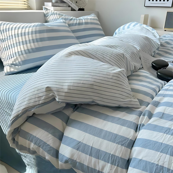 Klassiek Gestreept Beddenset Zacht Elegant Comfort voor Slaapkamers-bedding-DeWoonVallei-Eenpersoons (3-delig)-Blauw-DeWoonVallei