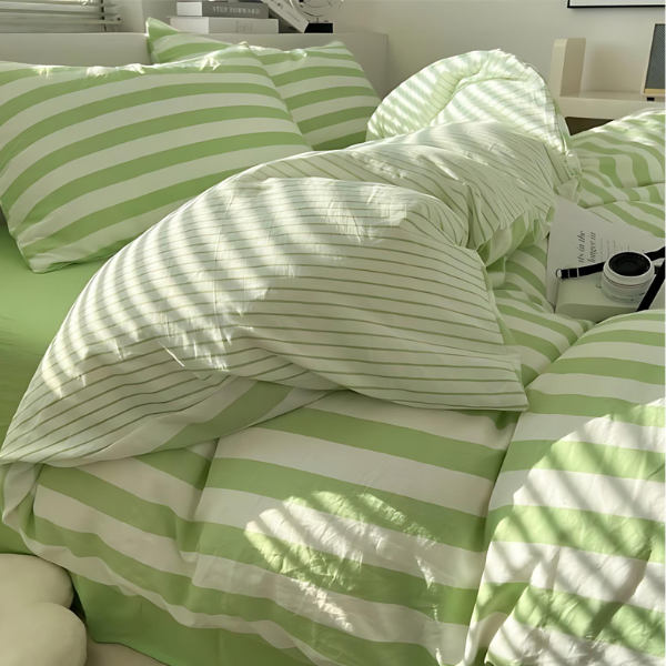 Klassiek Gestreept Beddenset Zacht Elegant Comfort voor Slaapkamers-bedding-DeWoonVallei-Eenpersoons (3-delig)-Groen-DeWoonVallei