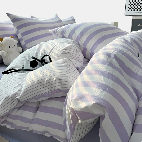 Klassiek Gestreept Beddenset Zacht Elegant Comfort voor Slaapkamers-bedding-DeWoonVallei-Eenpersoons (3-delig)-Paars-DeWoonVallei