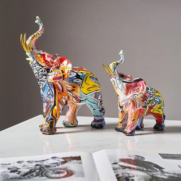 Kleurrig Noords Olifant Beeld Handbeschilderde Artistieke Woondecoratie-Sculptures-DeWoonVallei-DeWoonVallei