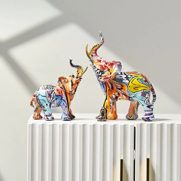 Kleurrig Noords Olifant Beeld Handbeschilderde Artistieke Woondecoratie-Sculptures-DeWoonVallei-DeWoonVallei