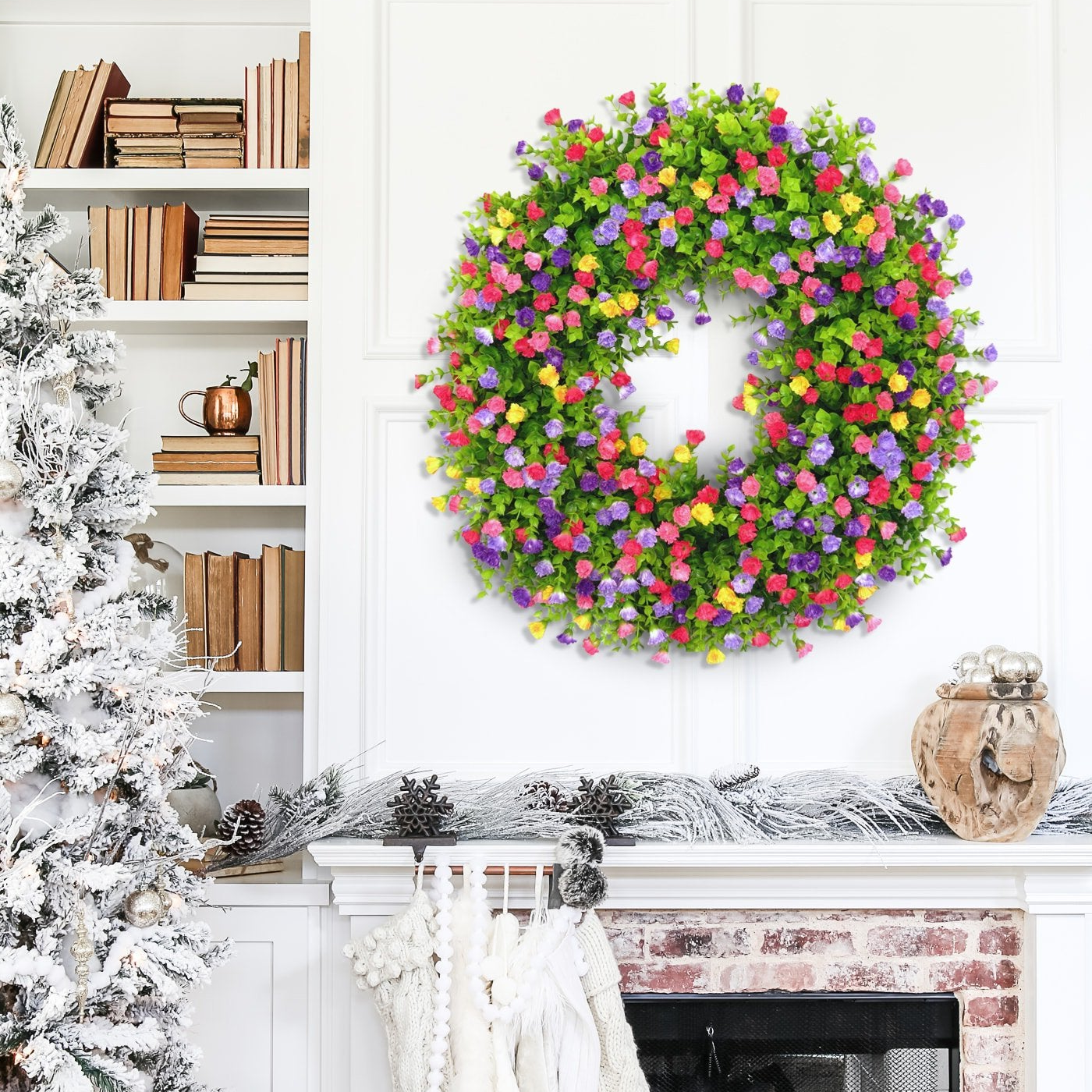 Kleurvolle Cottage Krans – Handgemaakte Seizoensdecoratie voor Lente, Zomer & Feestdagen-Christmas-DeWoonVallei-DeWoonVallei