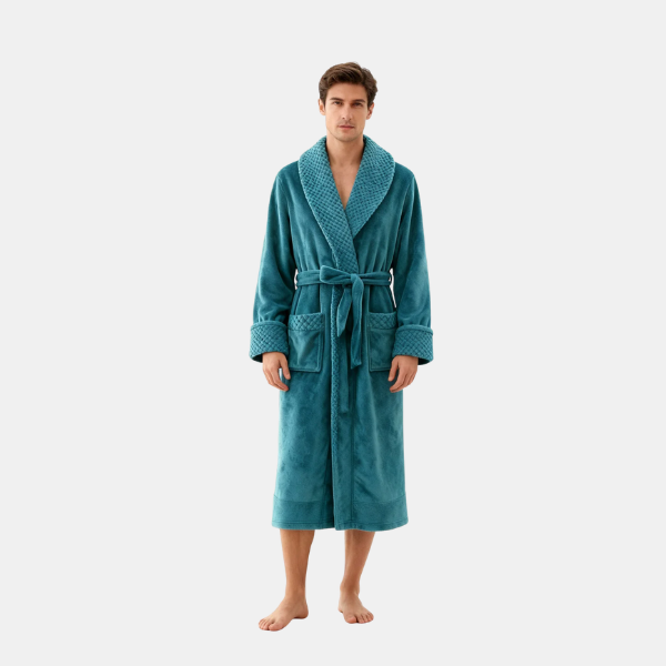 Lange Knusse Badjas Zachte Pluche Stof voor Ultieme Warmte-Robes-DeWoonVallei-Groen-M-Voor Mannen-DeWoonVallei