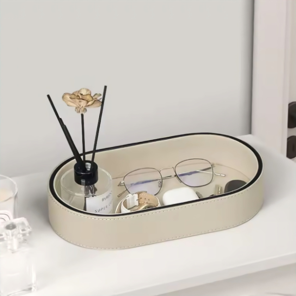 Leren Organiseer Tray Modern Stijlvol Opbergen voor Sleutels Portemonnees Sieraden en Cosmetica-Decorative Trays-DeWoonVallei-Beige-DeWoonVallei