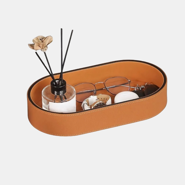 Leren Organiseer Tray Modern Stijlvol Opbergen voor Sleutels Portemonnees Sieraden en Cosmetica-Decorative Trays-DeWoonVallei-Oranje-DeWoonVallei