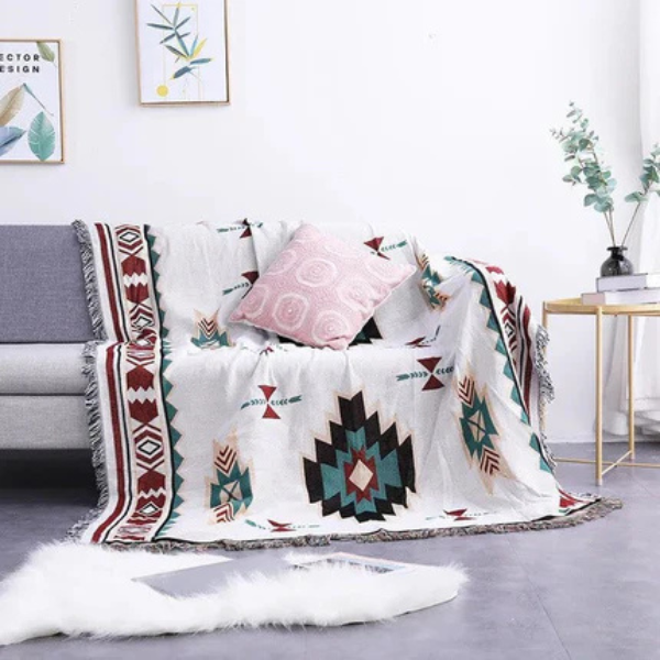 Levendige Gezellige Jacquard Plaid Met Multi-Kleur Franje Voor Stijlvol Comfort-Blankets-DeWoonVallei-130x160 cm-B-DeWoonVallei