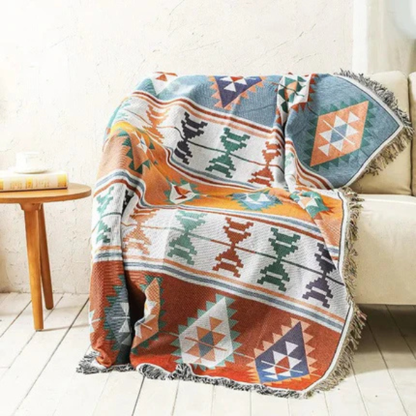 Levendige Gezellige Jacquard Plaid Met Multi-Kleur Franje Voor Stijlvol Comfort-Blankets-DeWoonVallei-130x160 cm-C-DeWoonVallei