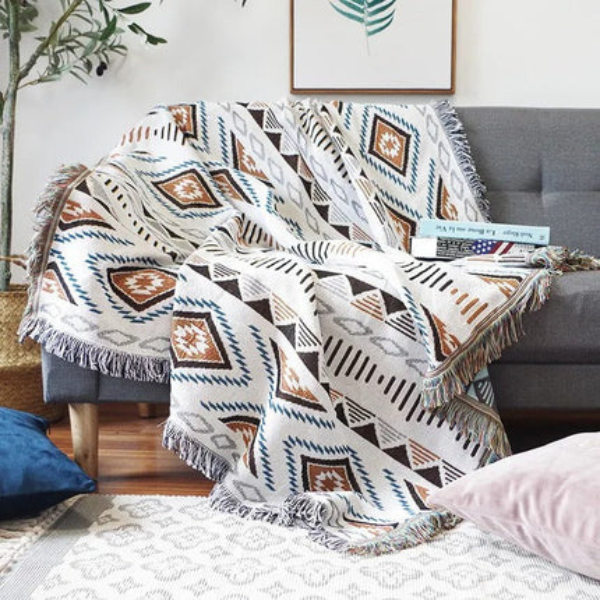 Levendige Gezellige Jacquard Plaid Met Multi-Kleur Franje Voor Stijlvol Comfort-Blankets-DeWoonVallei-130x160 cm-E-DeWoonVallei