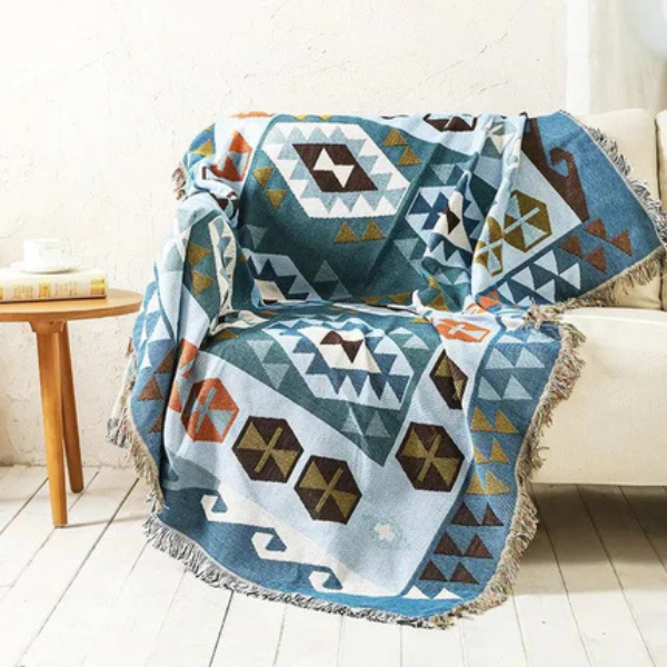 Levendige Gezellige Jacquard Plaid Met Multi-Kleur Franje Voor Stijlvol Comfort-Blankets-DeWoonVallei-130x160 cm-G-DeWoonVallei