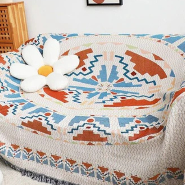 Levendige Gezellige Jacquard Plaid Met Multi-Kleur Franje Voor Stijlvol Comfort-Blankets-DeWoonVallei-130x160 cm-H-DeWoonVallei