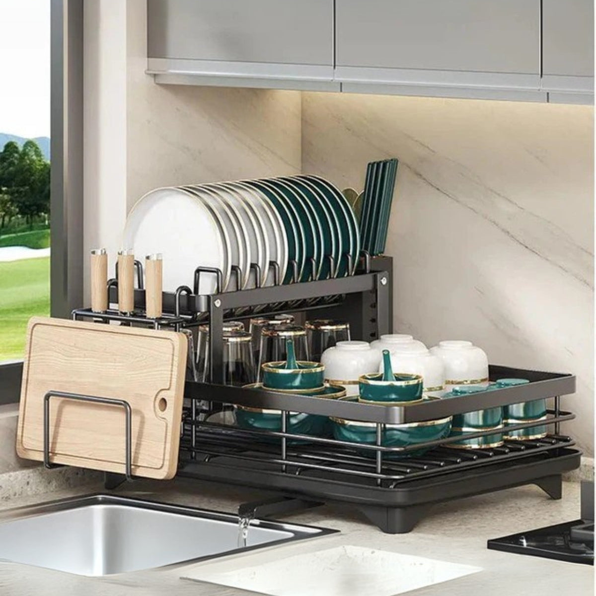 Luxe Afdruiprek met Dubbele Laag – Stijlvol Ontwerp & Slimme Organisatie-Kitchenware-DeWoonVallei-DeWoonVallei