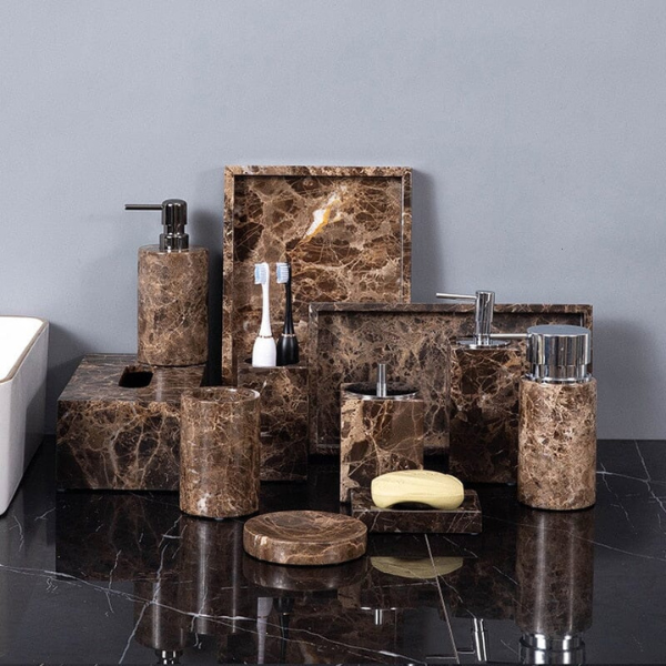 Luxe Donker Marmer Badkamer Accessoires Set Modern Elegante Spa-Stijl-Bathroom Accessories-DeWoonVallei-DeWoonVallei