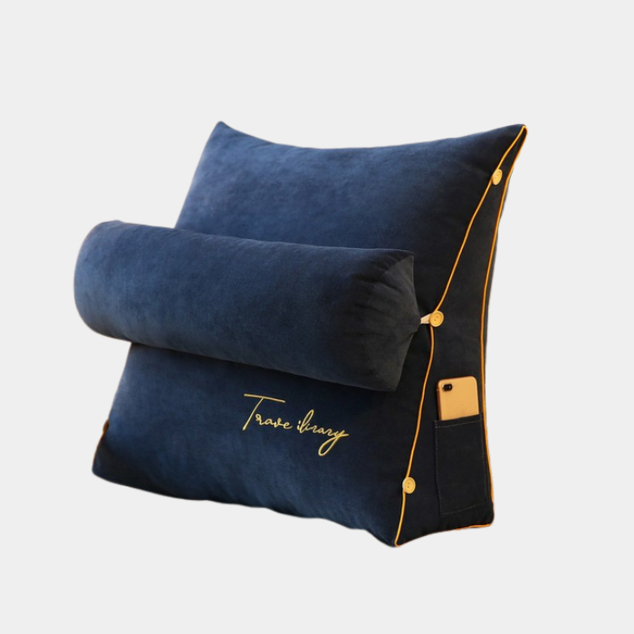 Luxe Driehoek Rugkussen met Verstelbare Hoofdsteun – Ergonomisch Comfort voor Bed en Bank-Home & Garden-DeWoonVallei-Marineblauw-DeWoonVallei