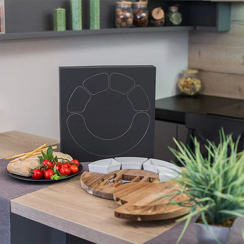 Luxe Kaasplank met Kommen en Messen – Houten Serveerset voor Stijlvolle Borrelmomenten-Kitchen Utensils-DeWoonVallei-DeWoonVallei