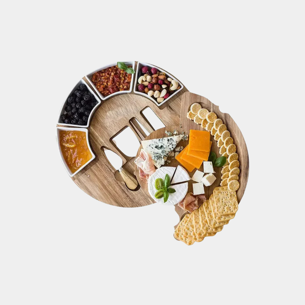 Luxe Kaasplank met Kommen en Messen – Houten Serveerset voor Stijlvolle Borrelmomenten-Kitchen Utensils-DeWoonVallei-DeWoonVallei