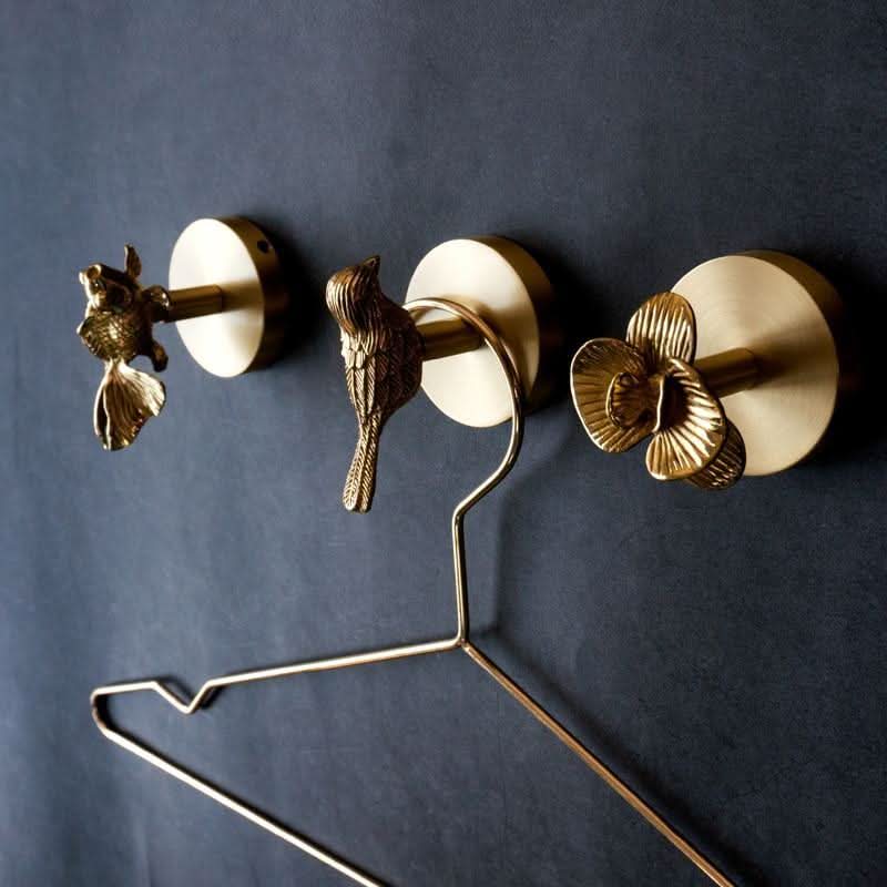 Luxe Messing Wandhaken – Dier- en Bloemdesign met Gouden Afwerking-Coat Rack-DeWoonVallei-DeWoonVallei