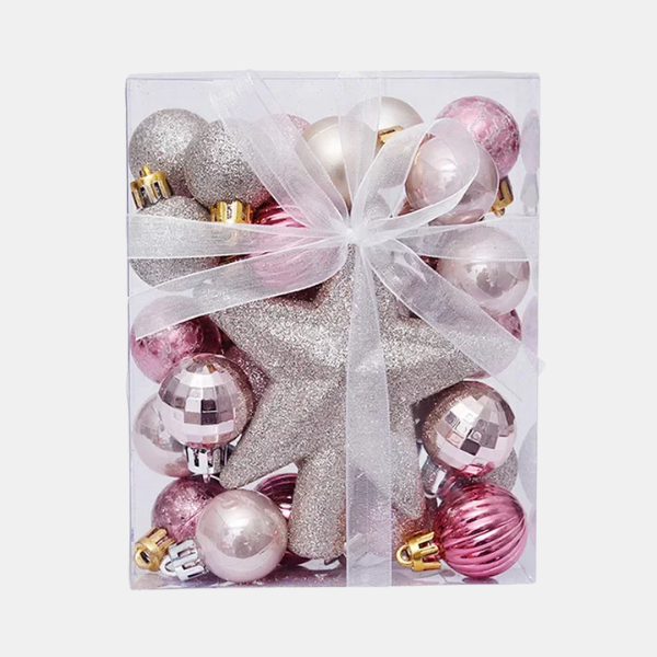 Luxe Set van 30 Kerstballen – Duurzame Onbreekbare Ornamenten met Glanzende, Matte en Glitterafwerking voor een Stralende Kerstboom-DeWoonVallei-Roze-DeWoonVallei