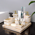 Luxe Witte Marmeren Badkamer Set met Gouden Accenten voor Elegante Organisatie-Bathroom Accessories-DeWoonVallei-DeWoonVallei