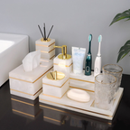Luxe Witte Marmeren Badkamer Set met Gouden Accenten voor Elegante Organisatie-Bathroom Accessories-DeWoonVallei-DeWoonVallei