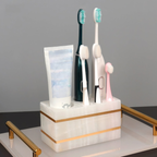 Luxe Witte Marmeren Badkamer Set met Gouden Accenten voor Elegante Organisatie-Bathroom Accessories-DeWoonVallei-DeWoonVallei