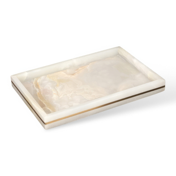 Luxe Witte Marmeren Badkamer Set met Gouden Accenten voor Elegante Organisatie-Bathroom Accessories-DeWoonVallei-Dienblad A - 30 cm L x 20 cm W-DeWoonVallei