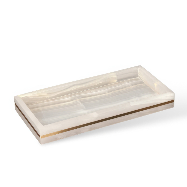 Luxe Witte Marmeren Badkamer Set met Gouden Accenten voor Elegante Organisatie-Bathroom Accessories-DeWoonVallei-Dienblad B - 25 cm L x 13 cm W-DeWoonVallei